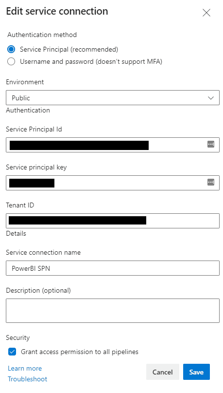 Service Connection Name