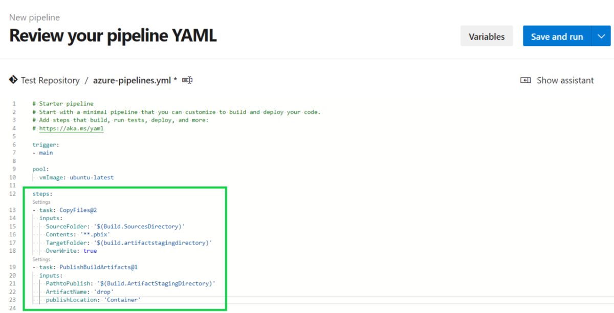 YAML pipeline